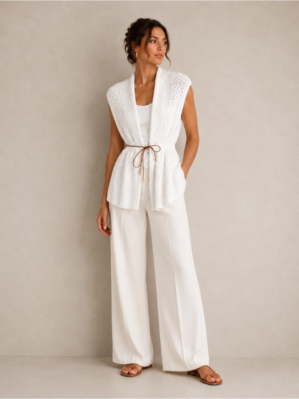 Fabiana Filippi Chunky Knit Sleeveless Cardigan-White-M-Cotton